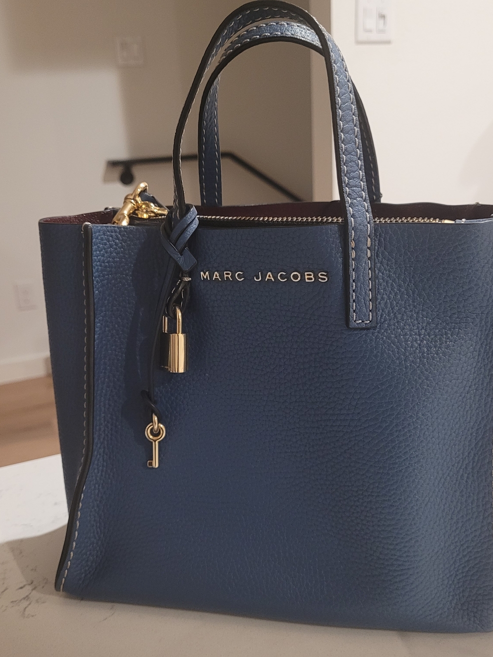 Marc Jacobs Mini Grind Navy Leather Tote Bag